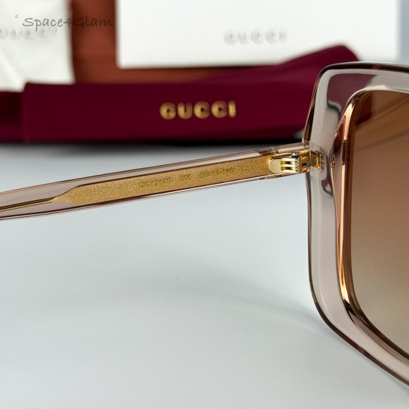 Gucci Women Sunglasses Trans Sand Brown Gradient Mirrored Square GG1314S 005 NEW - Picture 5 of 10